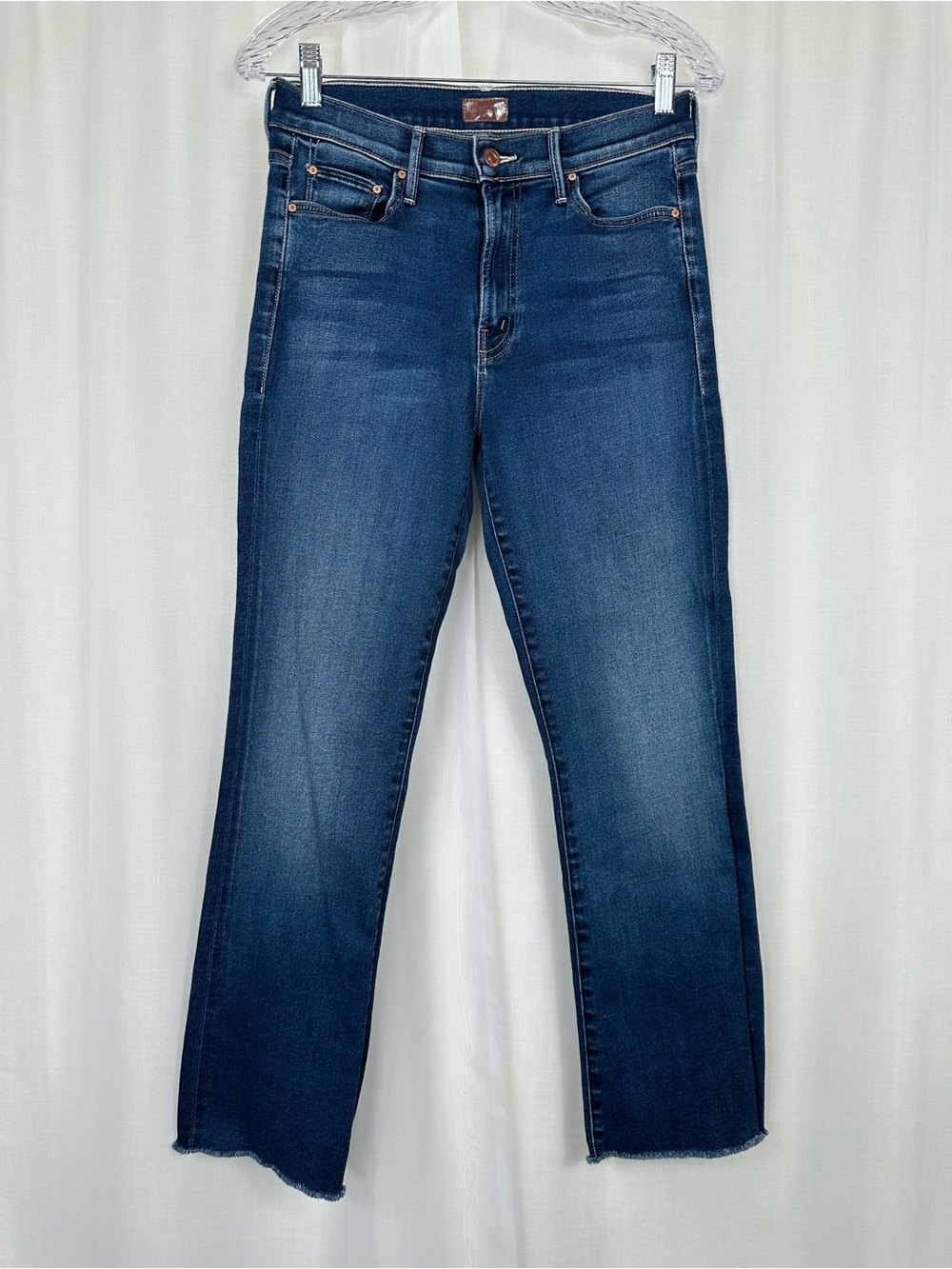 Mother The Outsider Ankle Fray Jeans Raw Hem Uncharted Waters Blue Size 28 GUC